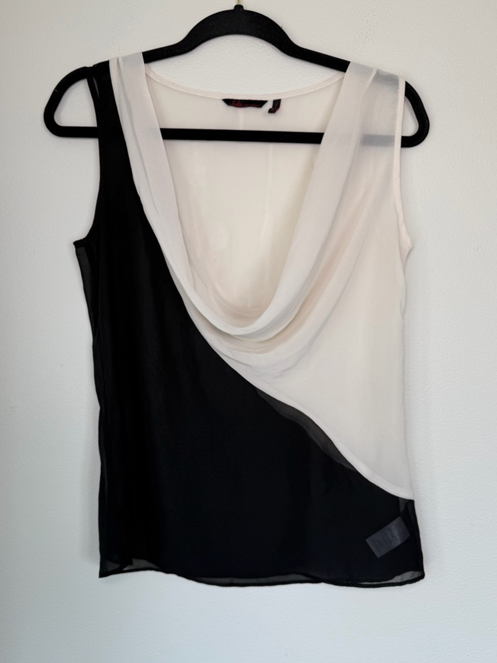 Sofia by Sofia Vergara Cowl Neck Two Tone Sheer Tank Top Blouse Glam Classic